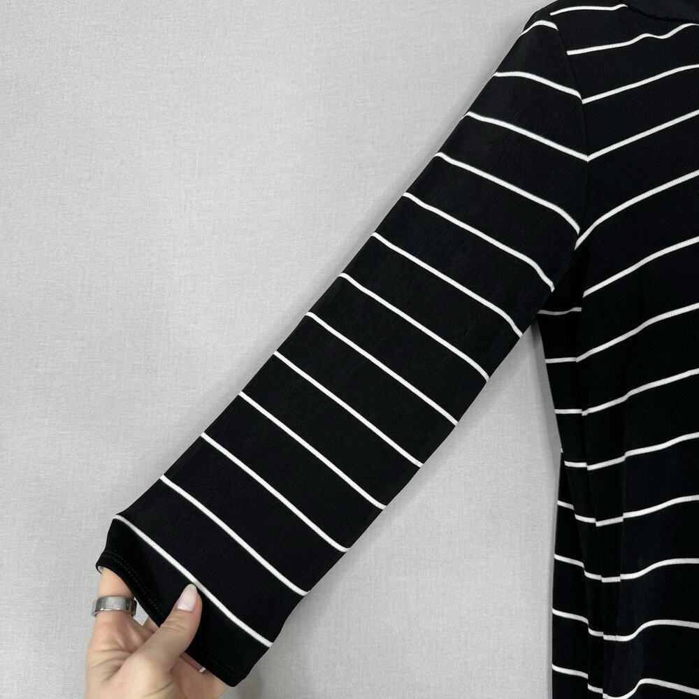 Chico's Womens Top 8/10 Black Striped Travelers Prep Old Money Nautical Knit - Picture 4 of 12